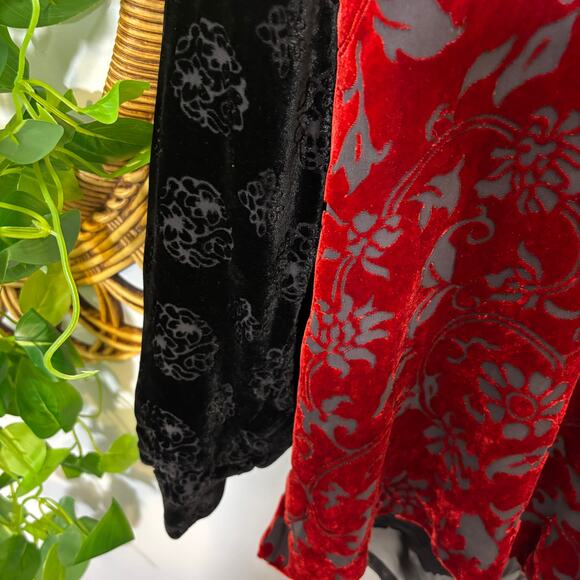 Vtg Koos of Course Velvet Patchwork Burnout Artsy Statement Blouse M Dark Winter - Picture 5 of 8